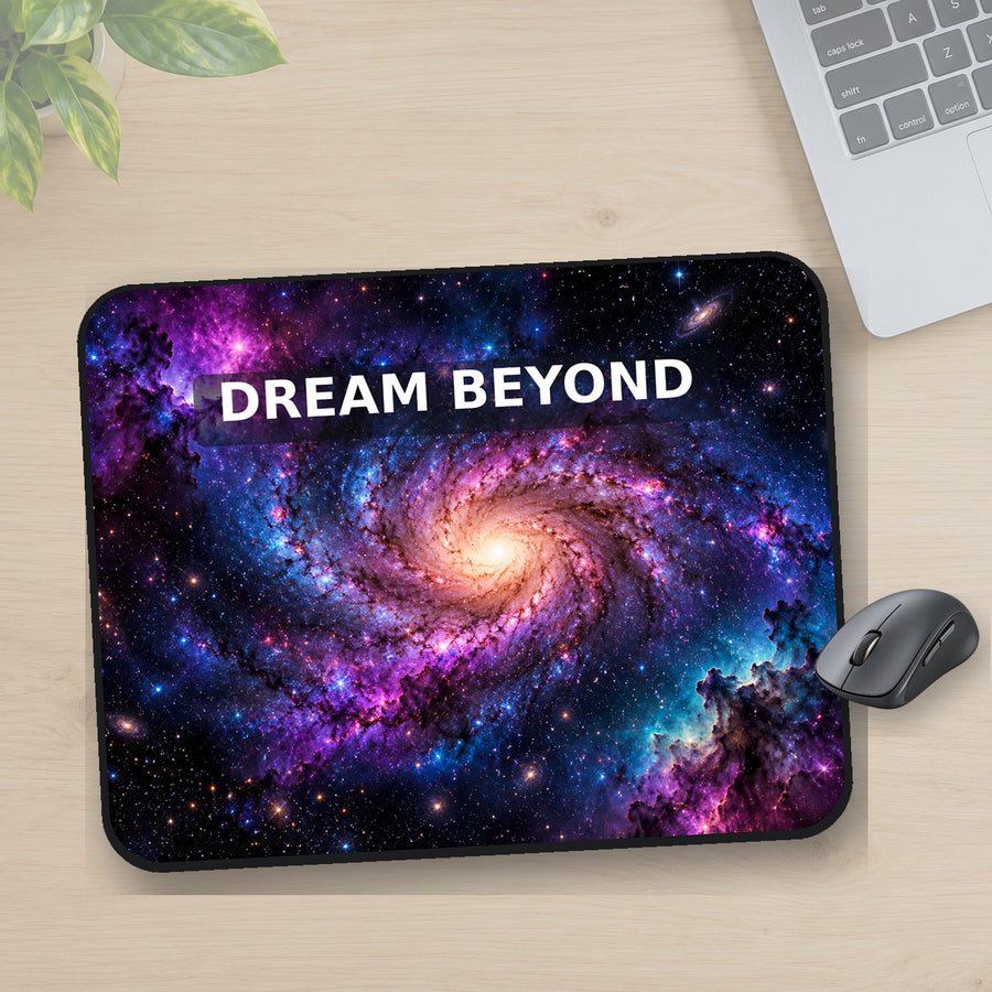 D-093 Cosmic Dreamscape printed mouse pad, desk mockup