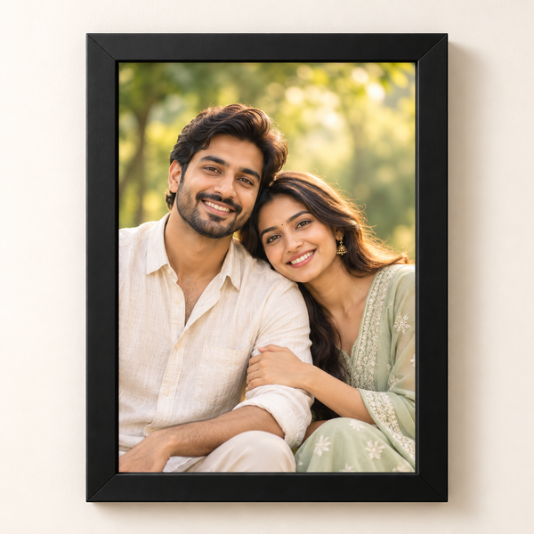 Personalized premium black beading photo frame, portrait orientation