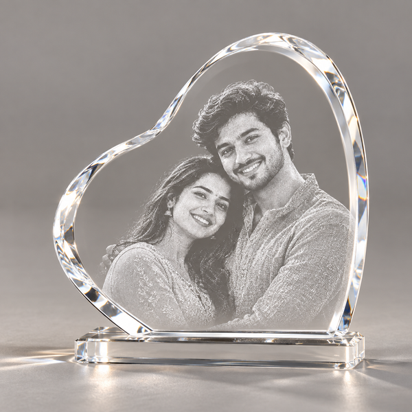 Bend Heart Photo Crystal with sample laser engraving