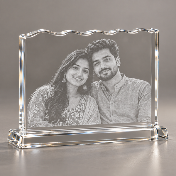 Big Wave Photo Crystal — sample engraved portrait
