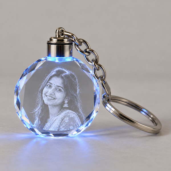Diamond Crystal Keychain with Light — sample engraved portrait
