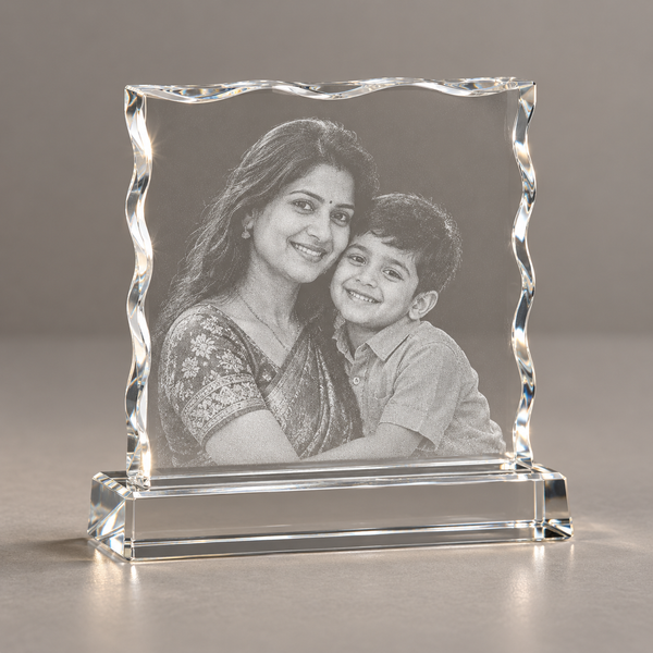 Horizontal Zig Zag Photo Crystal with sample laser engraving