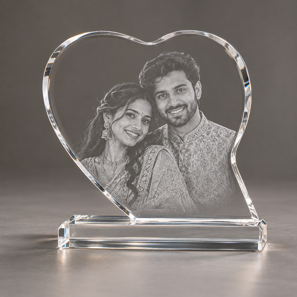 Leaf Heart Photo Crystal with sample laser engraving