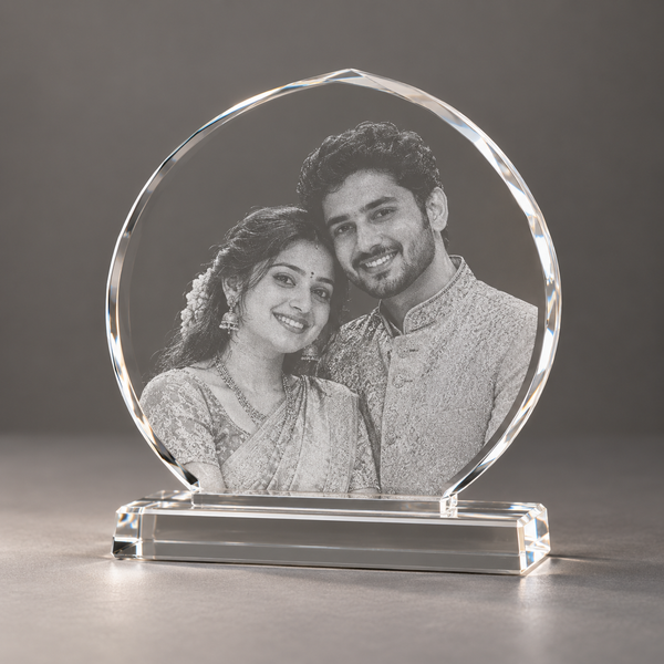 Leaf Photo Crystal with sample laser engraving