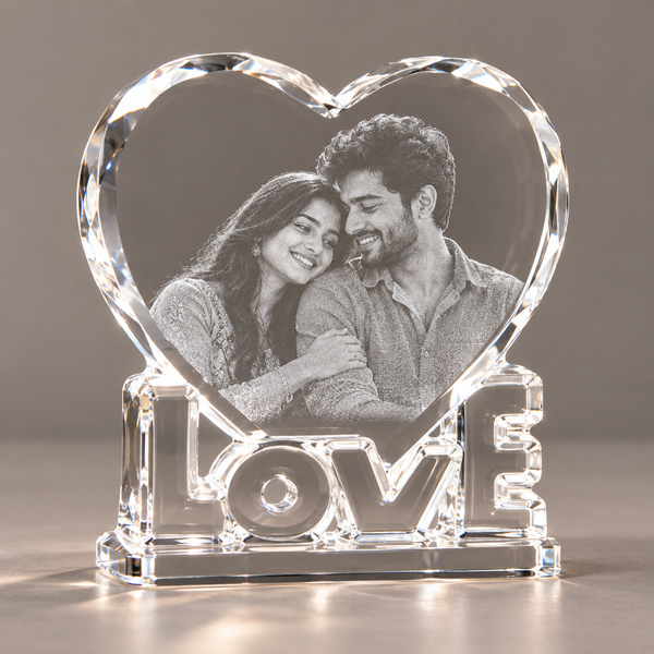 LOVE Heart Photo Crystal with sample laser engraving