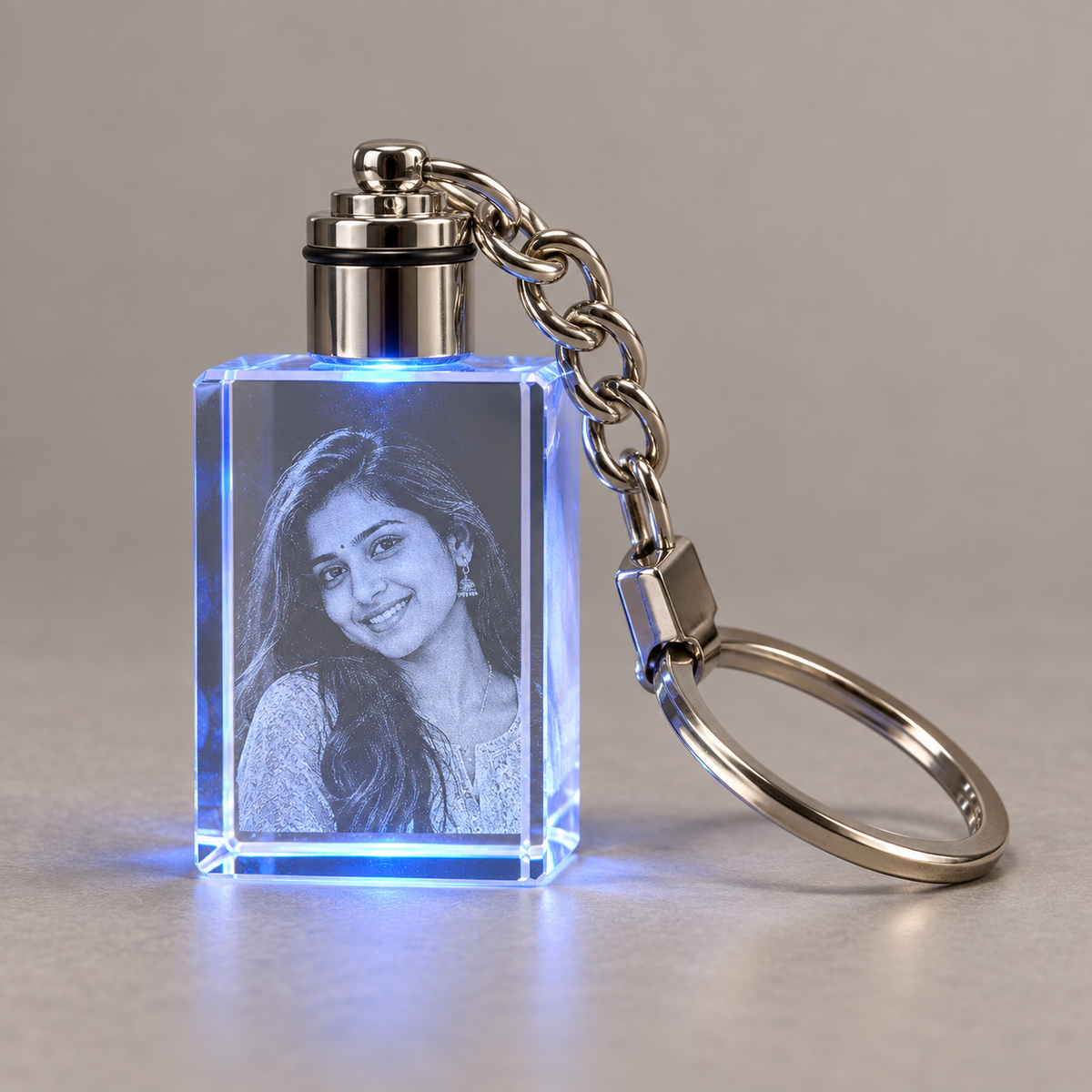 Rectangle Crystal Keychain with Light