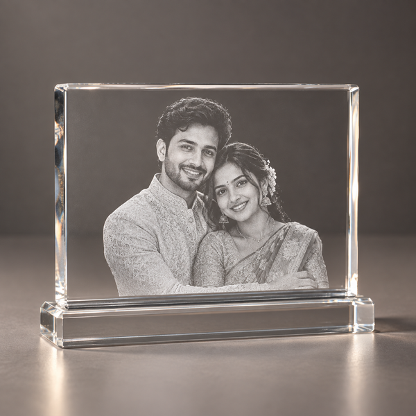 Rectangle Photo Crystal with Stand with sample laser engraving