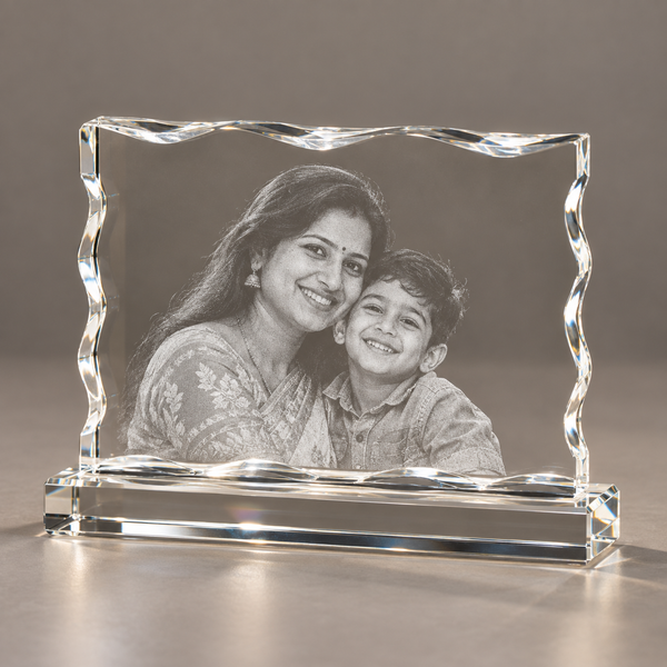 Rectangle Zig Zag Photo Crystal with sample laser engraving