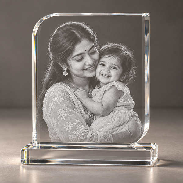 Half Rounded Standing Rectangle Crystal with sample laser engraving