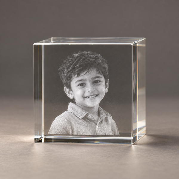 Square Crystal Photo Cube with sample laser engraving