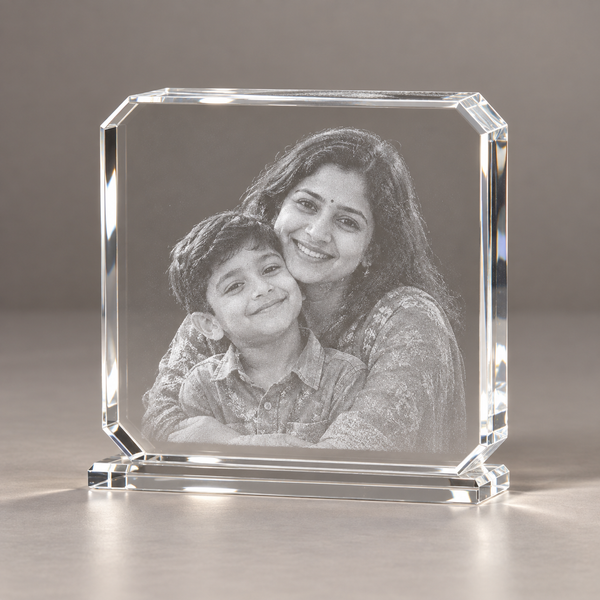 Thick Square Photo Crystal with sample laser engraving