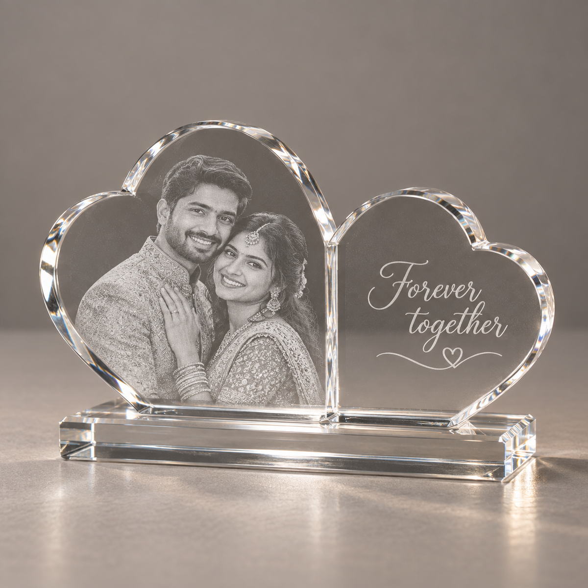 Double Heart Photo Crystal