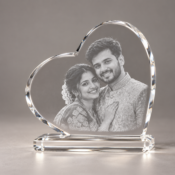 Wide Heart Photo Crystal with sample laser engraving