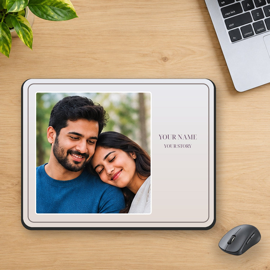 High quality mouse pad fully visible in square product mockup, separate wireless mouse