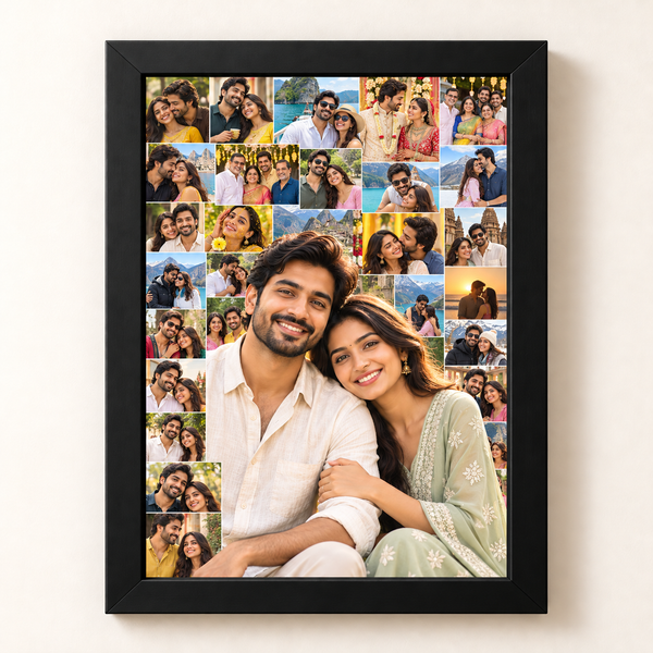 Portrait mosaic photo frame with premium black beading