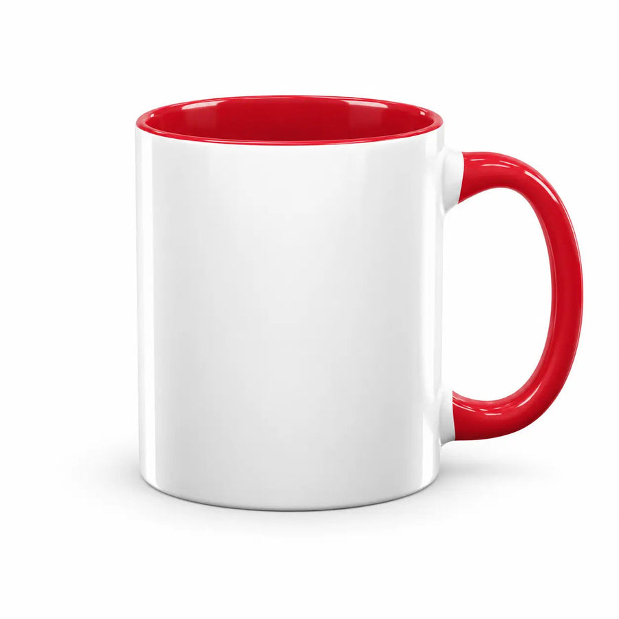 Personalized white 11 Oz mug with red inner colour and handle