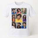 White 120 GSM polyester Signature Day T-shirt with custom A4 college photo collage and larger center portrait