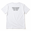 Optional example of college name, group name and academic year on the back of a white Signature Day T-shirt