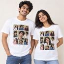 Two students wearing personalized white Signature Day T-shirts with their individual photos enlarged in the center