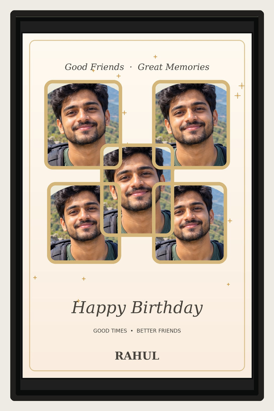 Birthday Memory Collage Photo Frame black frame 2:3 portrait sample preview