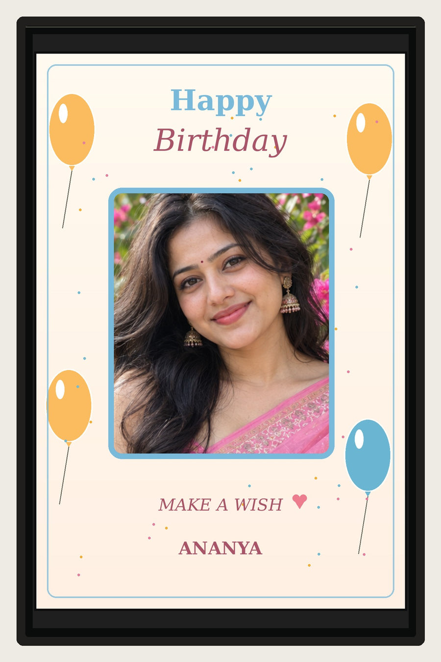 Balloon Party Birthday Photo Frame black frame 2:3 portrait sample preview