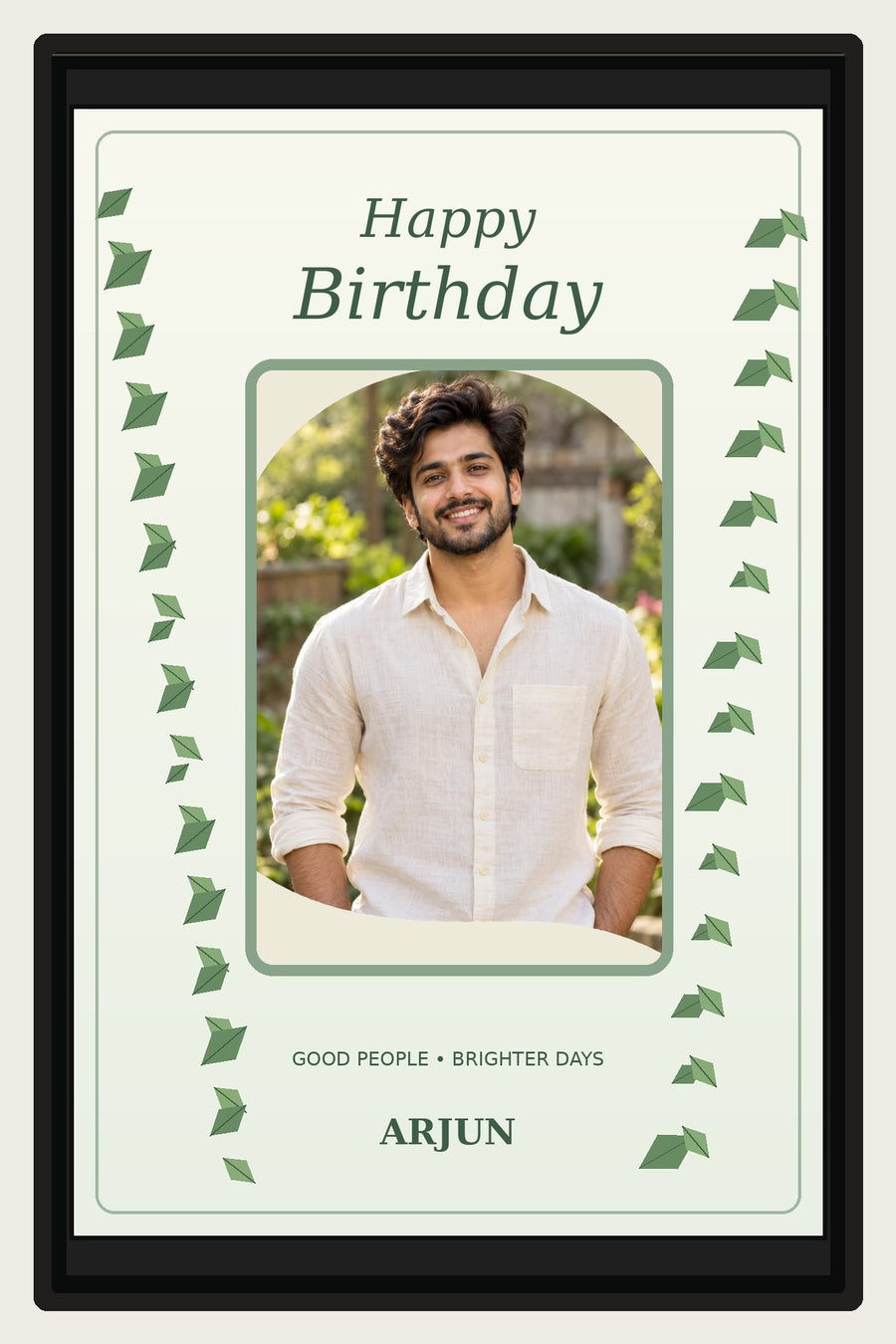 Minimal Botanical Birthday Photo Frame black frame 2:3 portrait sample preview