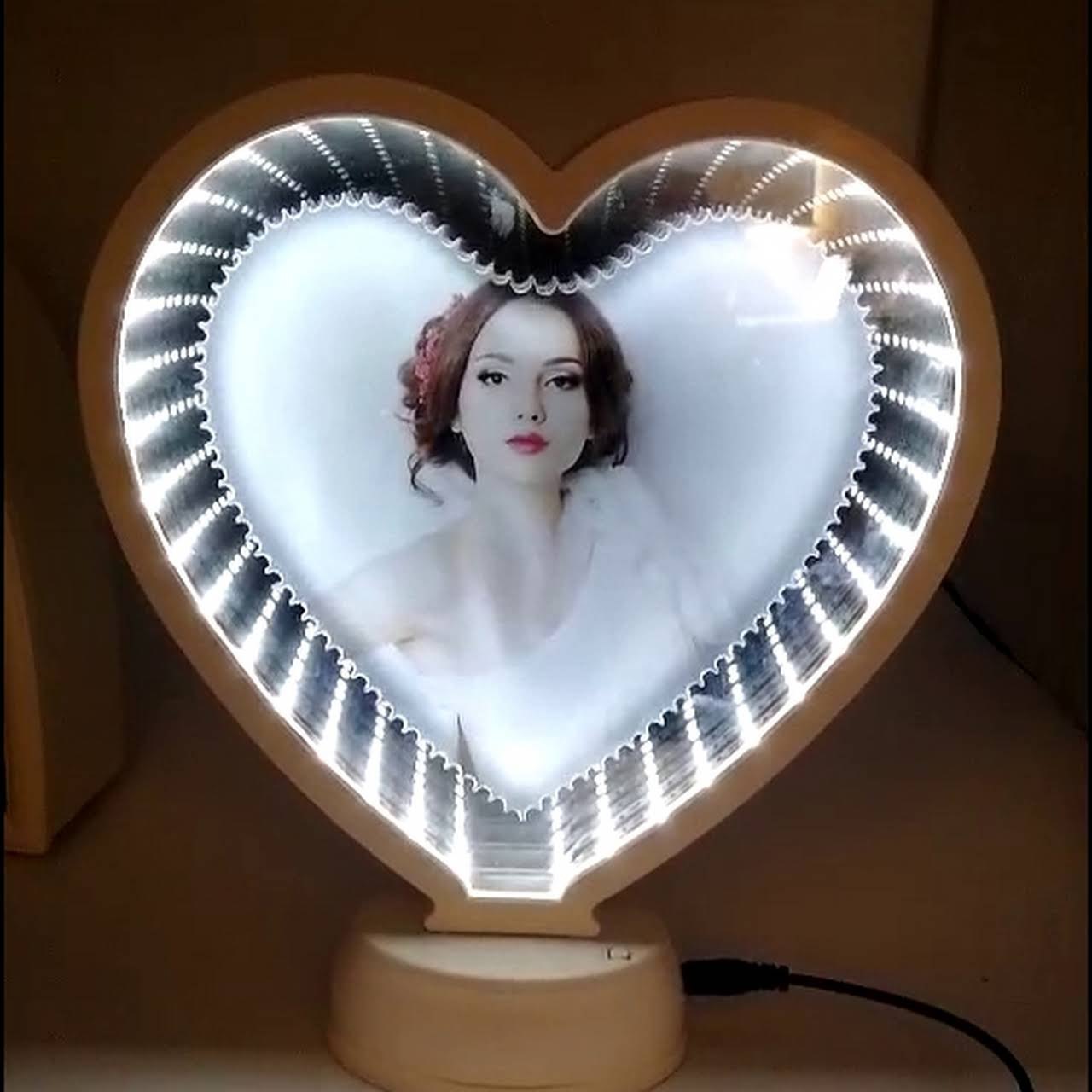 Personalised 3D Heart Shape LED Magic Mirror Infinity Light Effect - Cartwala