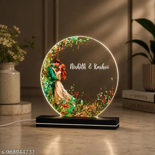 Cartwala Floral Crescent Couple Name LED Lamp