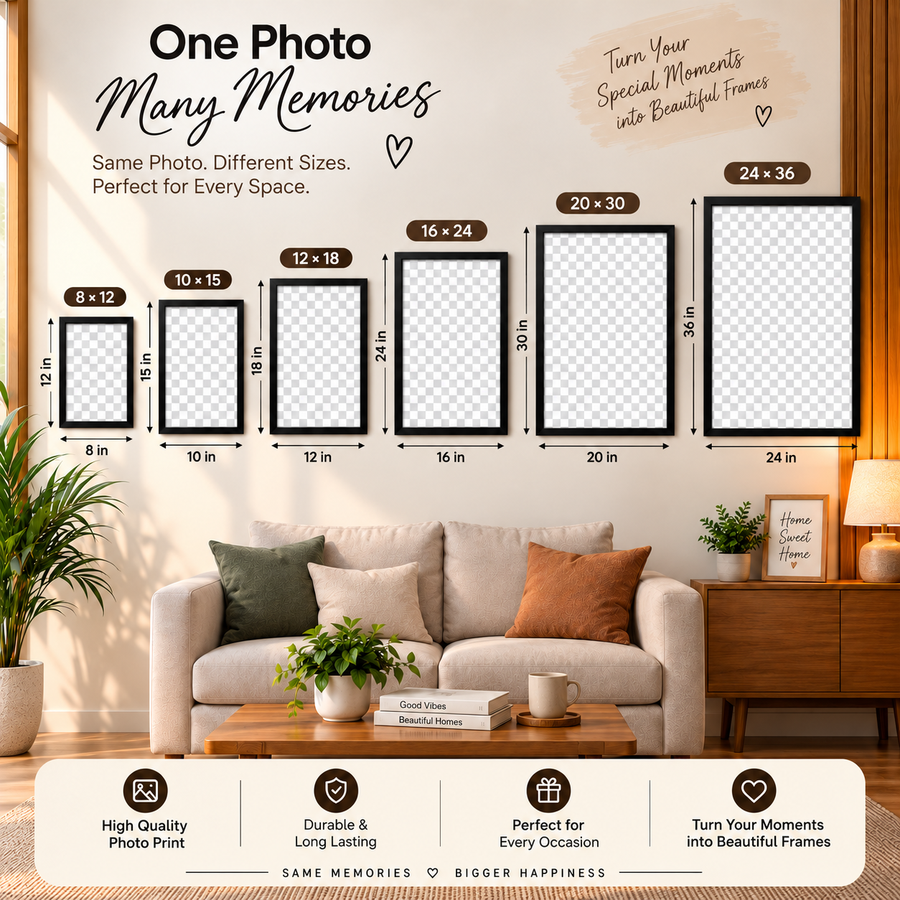 Photo frame size guide 8x12 to 24x36 customizable