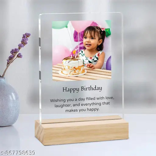 Cartwala Birthday Photo Acrylic Plaque with Wooden Stand