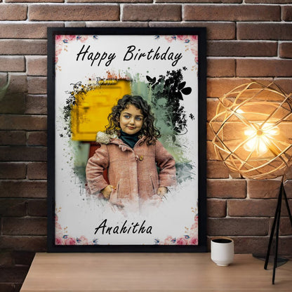 Floral Birthday Portrait Photo Frame - sample personalised frame design