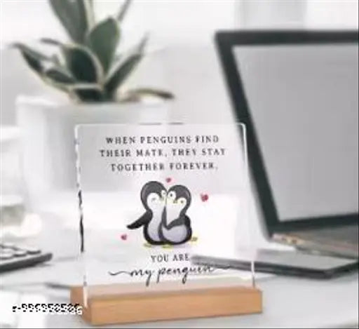 Cartwala Penguin Couple Quote Acrylic Desk Plaque